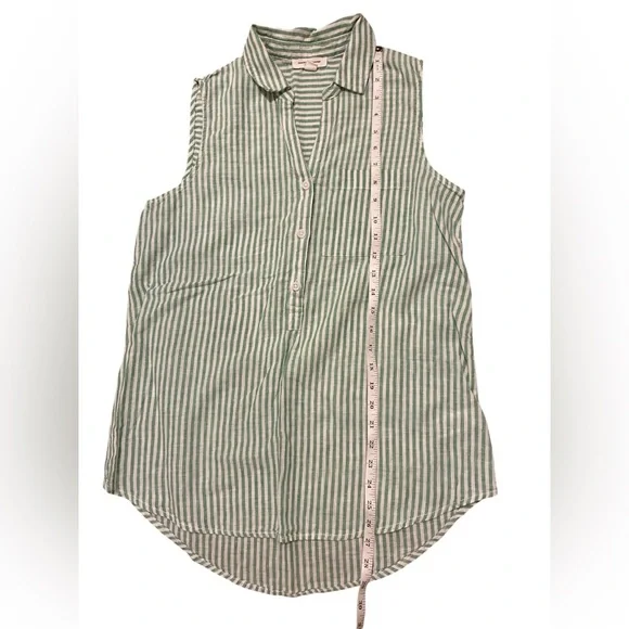 beachlunchlounge collection Linen/Cotton green & white stripe top. Size Small. - Picture 10 of 12